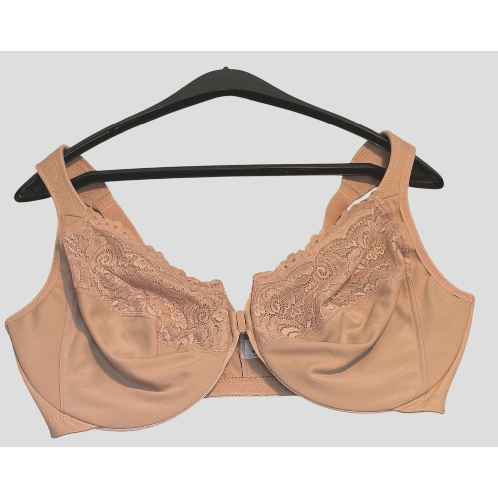 Glamorise Front Close Bra WonderWire 42DD Full Coverage Adjustable Strap Beige